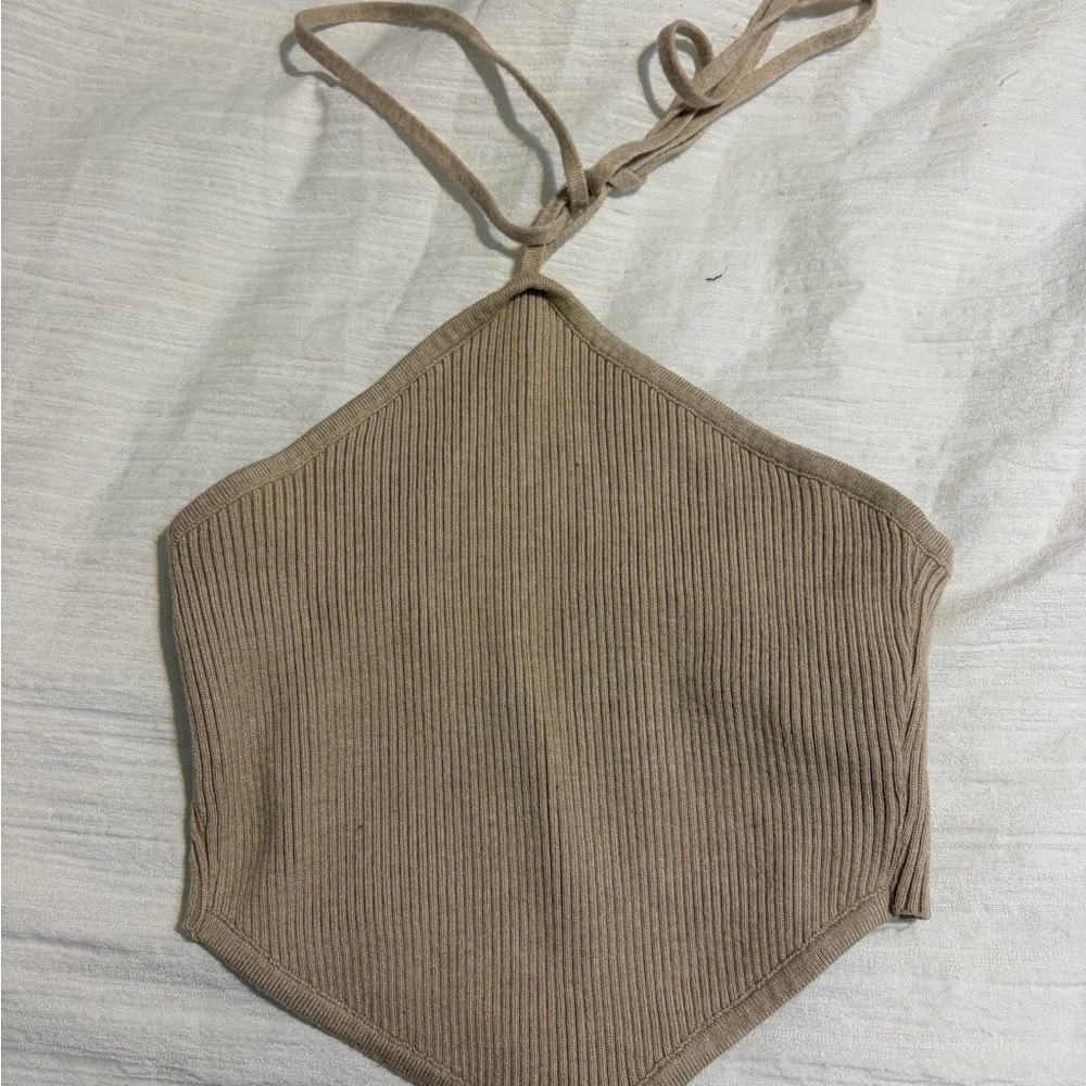 SHEIN Tan Ribbed Halter Top